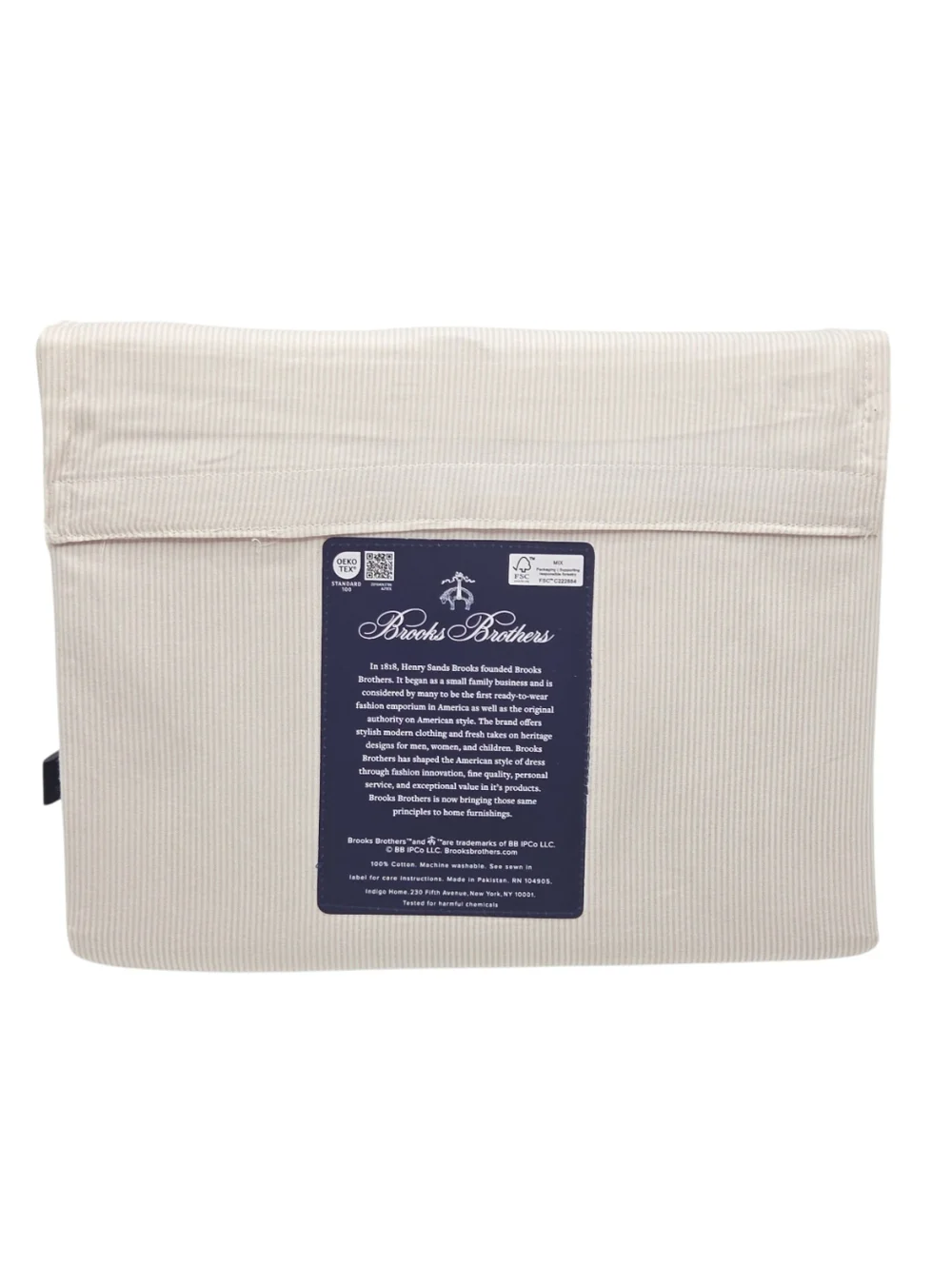 Brooks Brothers Striped Cotton Queen Sheet Set of 4pc White‎ Taupe